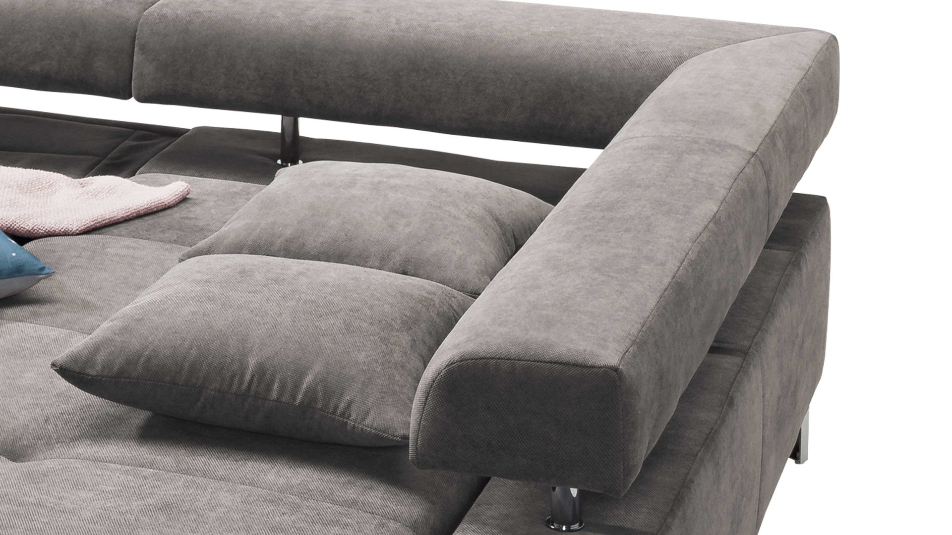 Ecksofa KAWOO aus Stoff in Dunkelgrau KAWOO Polstermöbel Serie Dream - Ecksofa bzw. Polsterecke grauer Bezug Sun 95 & Metallfüße – Stellfläche ca. 270 x 224 cm