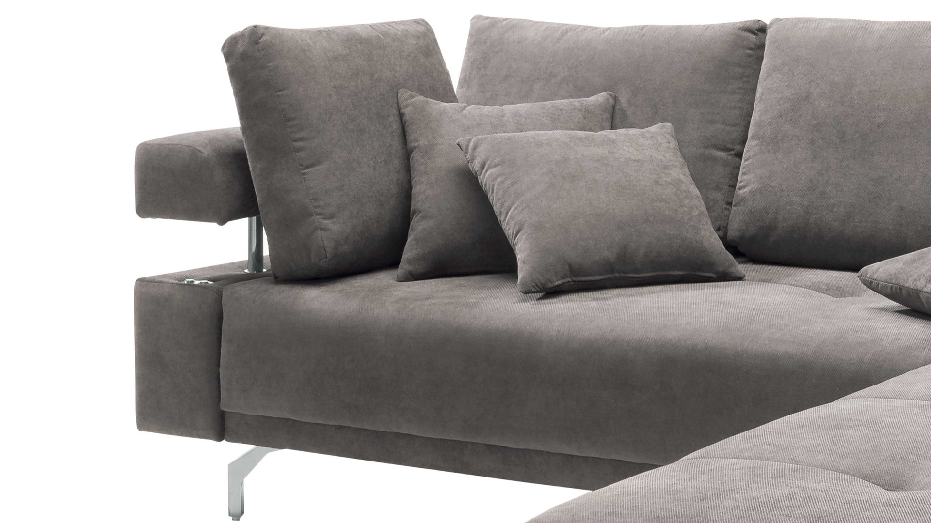 Ecksofa KAWOO aus Stoff in Dunkelgrau KAWOO Polstermöbel Serie Dream - Ecksofa bzw. Polsterecke grauer Bezug Sun 95 & Metallfüße – Stellfläche ca. 270 x 224 cm