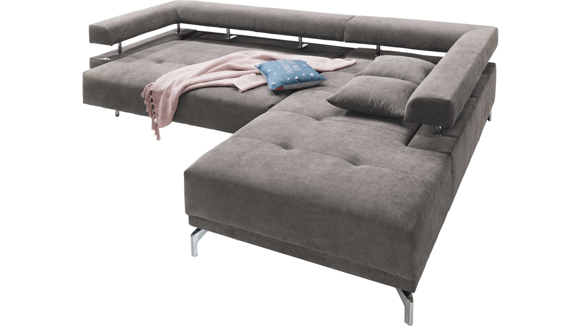Ecksofa KAWOO aus Stoff in Dunkelgrau KAWOO Polstermöbel Serie Dream - Ecksofa bzw. Polsterecke grauer Bezug Sun 95 & Metallfüße – Stellfläche ca. 270 x 224 cm