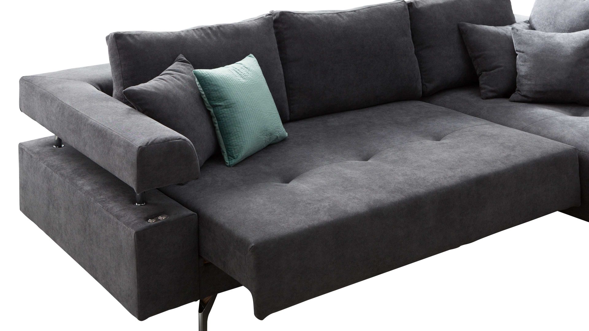 Ecksofa KAWOO aus Stoff in Anthrazit KAWOO Polstermöbel Serie Dream - Funktions-Ecksofa bzw. Polsterecke anthrazitfarbener Bezug Sun 96 & Metallfüße – Stellfläche ca. 270 x 224 cm