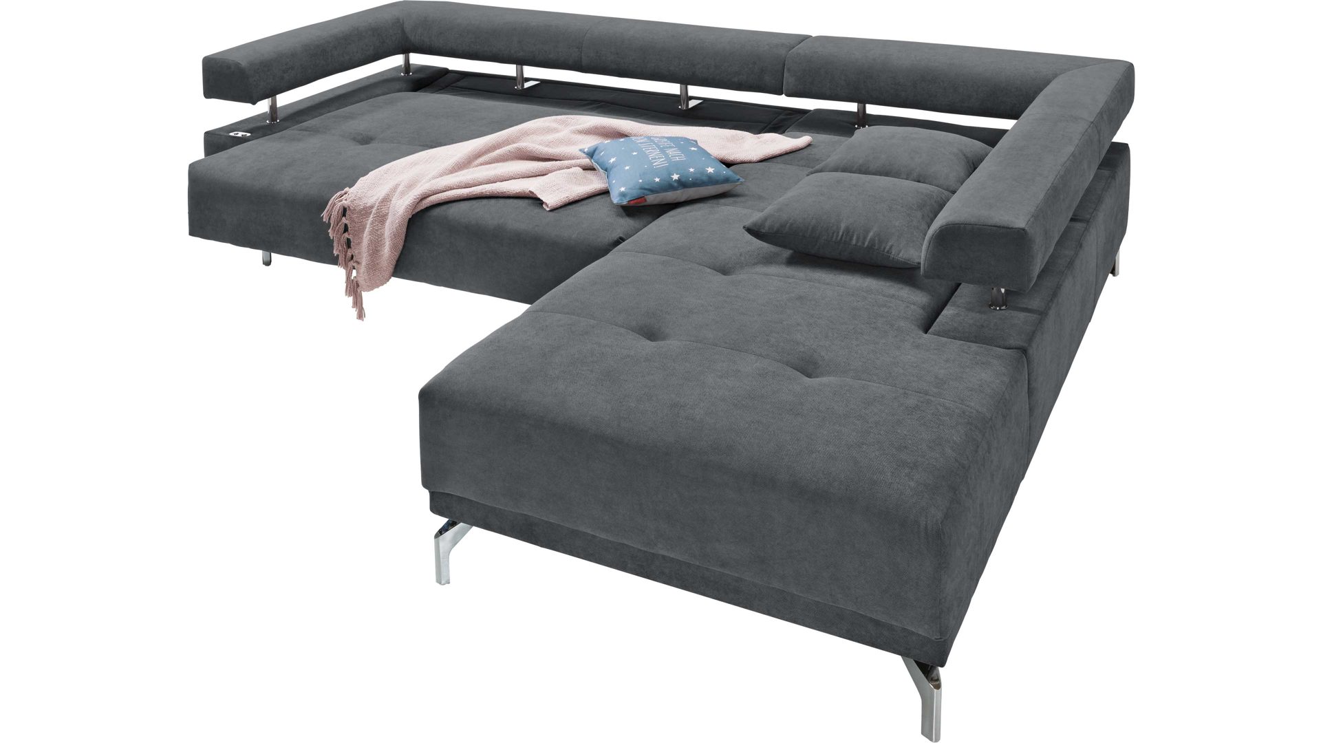 Ecksofa KAWOO aus Stoff in Anthrazit KAWOO Polstermöbel Serie Dream - Funktions-Ecksofa bzw. Polsterecke anthrazitfarbener Bezug Sun 96 & Metallfüße – Stellfläche ca. 270 x 224 cm