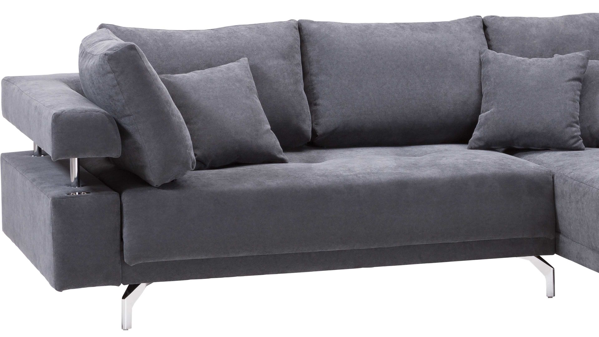 Ecksofa KAWOO aus Stoff in Anthrazit KAWOO Polstermöbel Serie Dream - Funktions-Ecksofa bzw. Polsterecke anthrazitfarbener Bezug Sun 96 & Metallfüße – Stellfläche ca. 270 x 224 cm