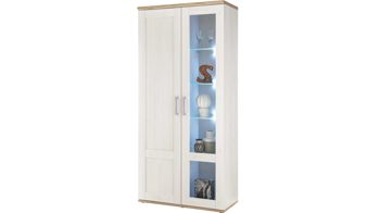 Vitrine Hbz meble aus Holz in Weiß Vitrinenschrank Romance Sibiu Lärche & San Remo hell - zwei Türen