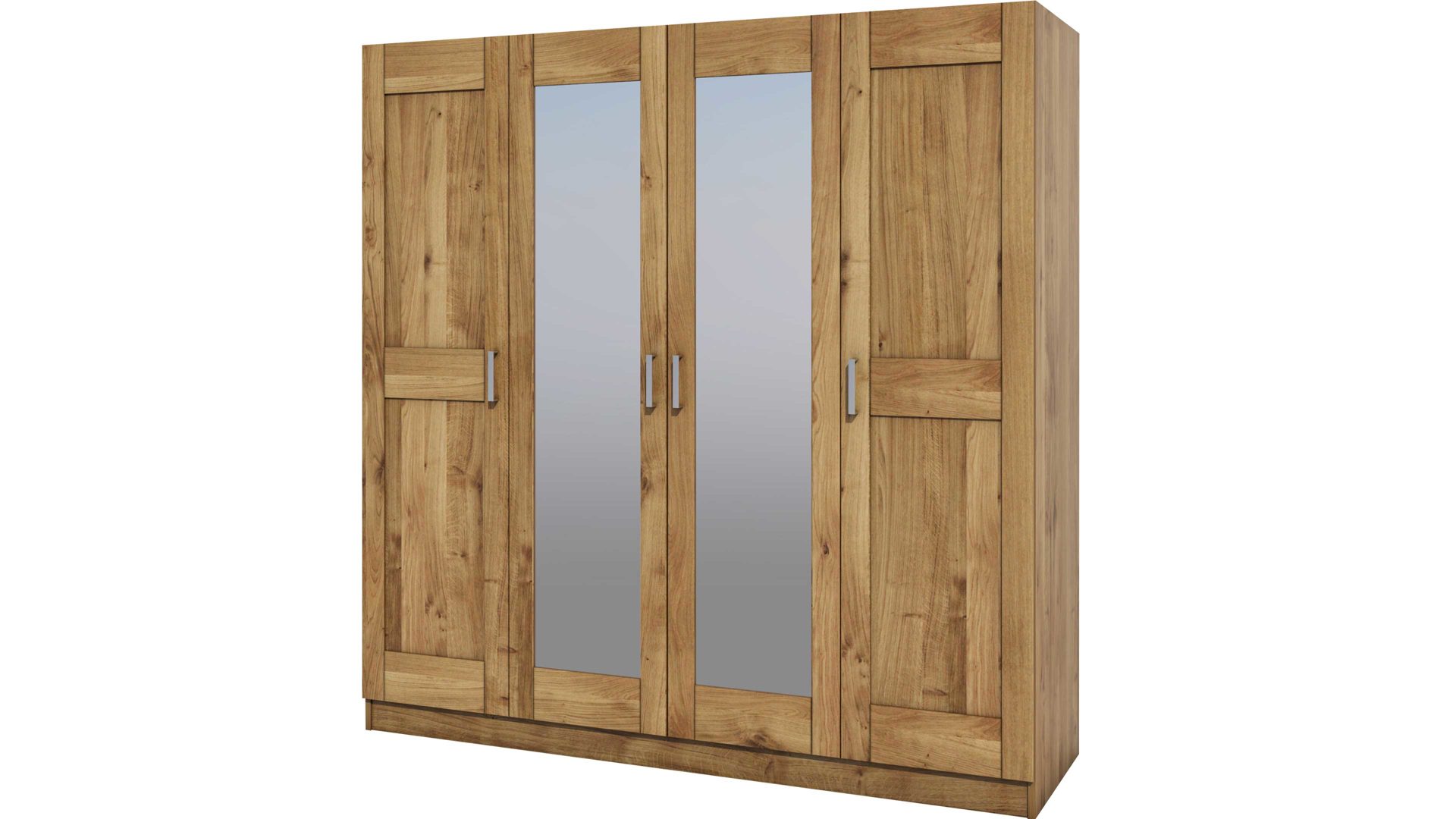 Kleiderschrank Elfo-möbel aus Holz in Holzfarben Kleiderschrank Toni mit Spiegeltür geölte Wildeiche – vier Türen, Breite ca. 202 cm