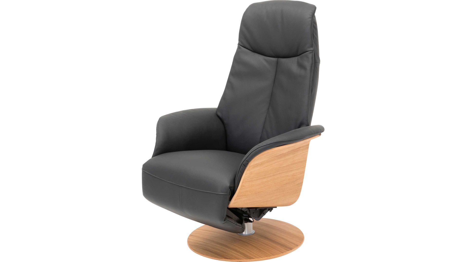 Relaxsessel Hjort knudsen aus Leder in Schwarz Relax-Drehsessel bzw. Ledersessel schwarzes Leder Soledo Split 441 & geölter Eichenholzfuß