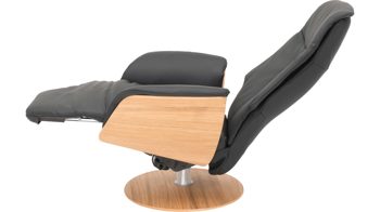 Relaxsessel Hjort knudsen aus Leder in Schwarz Relax-Drehsessel bzw. Ledersessel schwarzes Leder Soledo Split 441 & geölter Eichenholzfuß