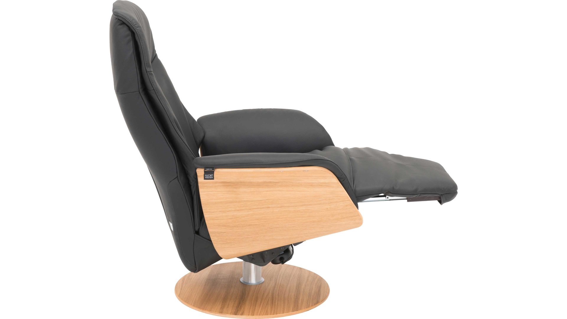 Relaxsessel Hjort knudsen aus Leder in Schwarz Relax-Drehsessel bzw. Ledersessel schwarzes Leder Soledo Split 441 & geölter Eichenholzfuß