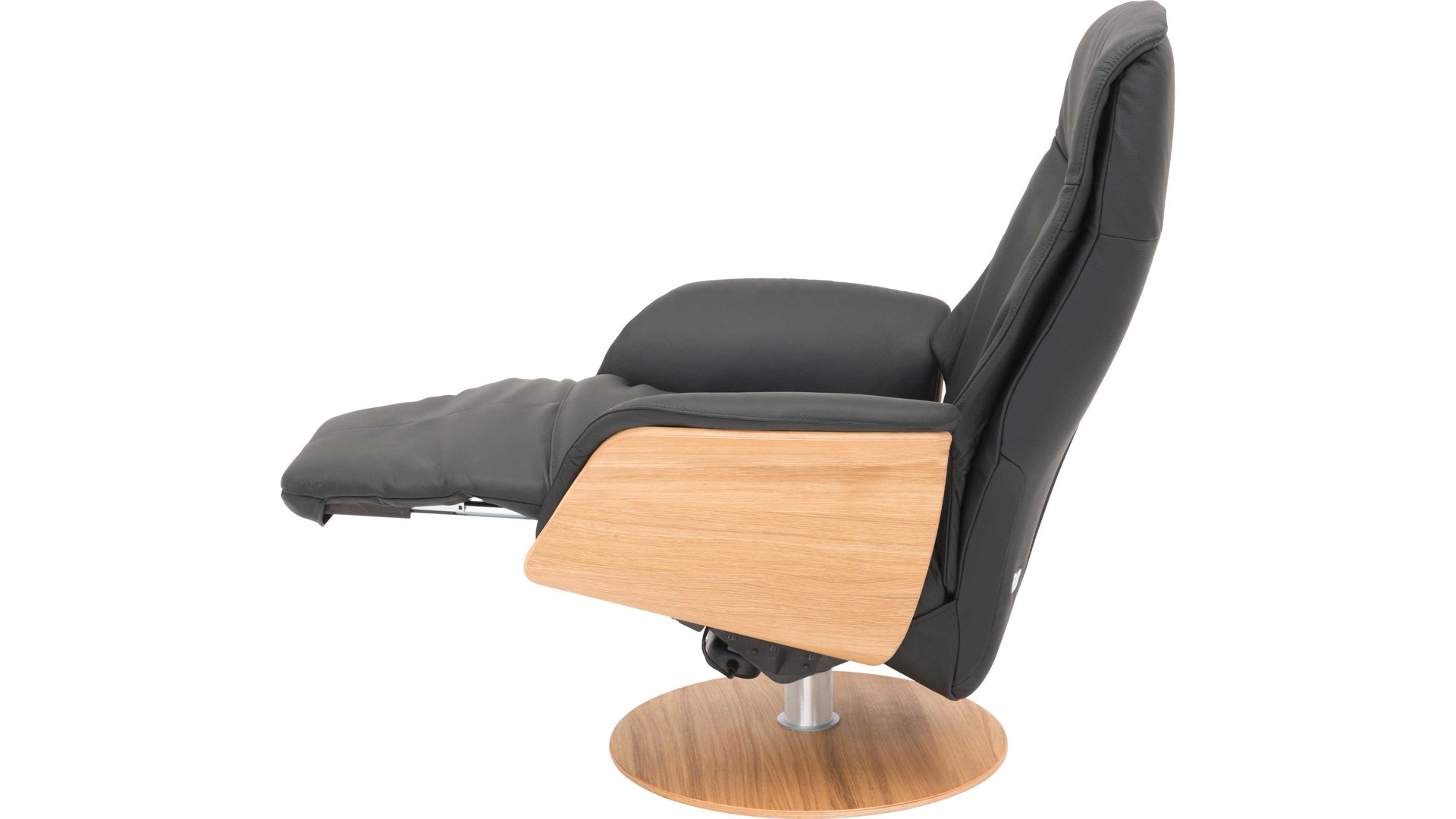 Relaxsessel Hjort knudsen aus Leder in Schwarz Relax-Drehsessel bzw. Ledersessel schwarzes Leder Soledo Split 441 & geölter Eichenholzfuß