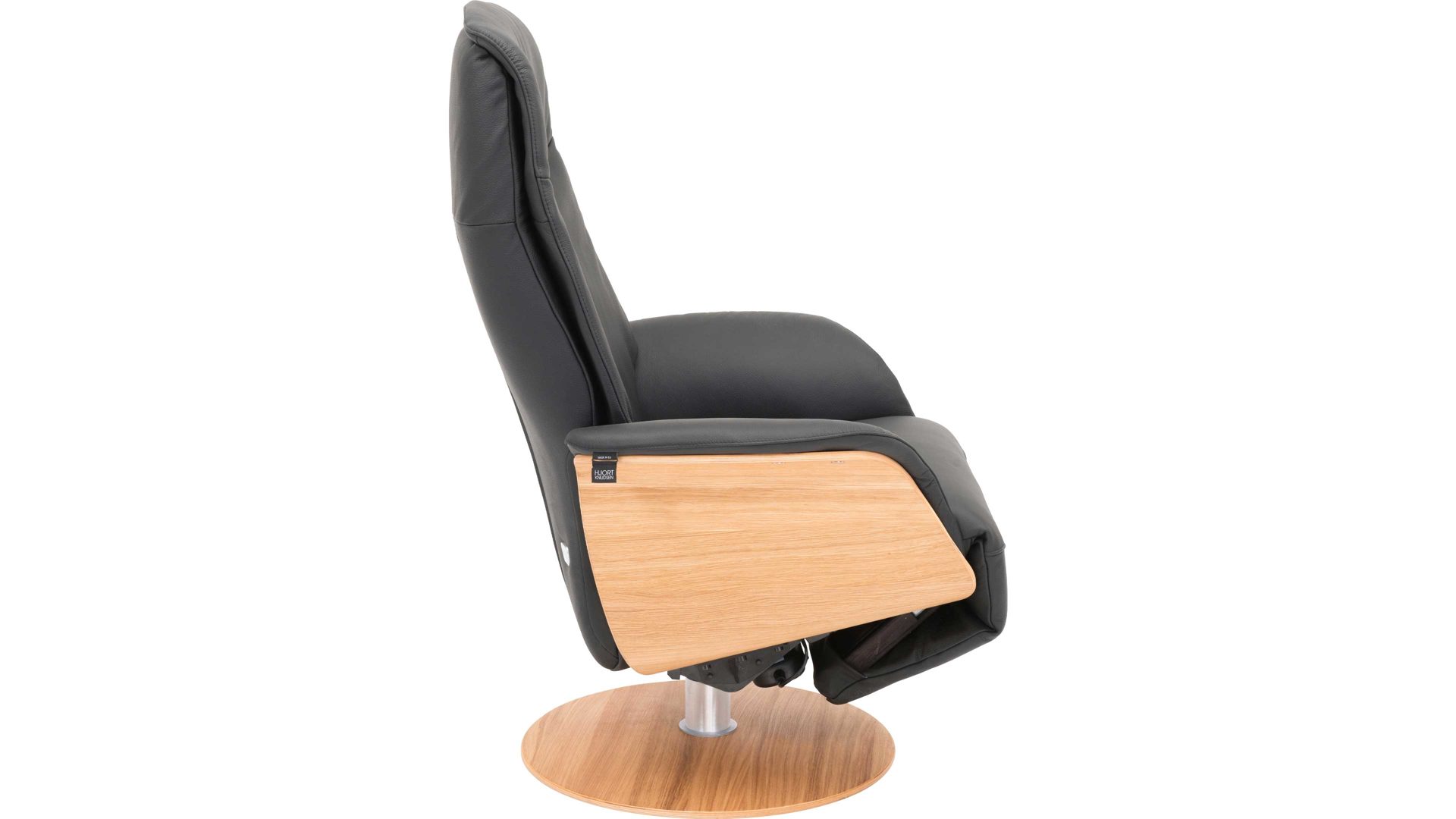 Relaxsessel Hjort knudsen aus Leder in Schwarz Relax-Drehsessel bzw. Ledersessel schwarzes Leder Soledo Split 441 & geölter Eichenholzfuß