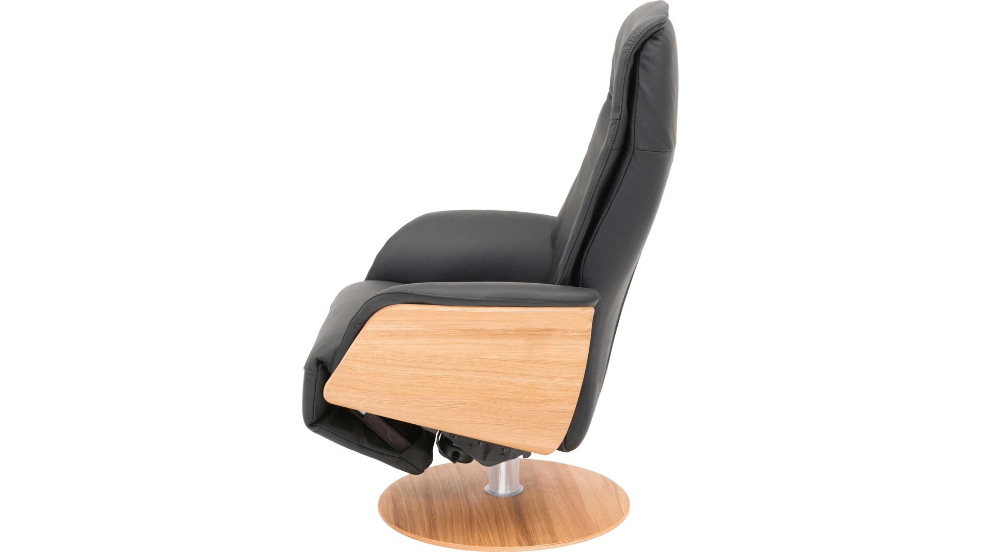 Relaxsessel Hjort knudsen aus Leder in Schwarz Relax-Drehsessel bzw. Ledersessel schwarzes Leder Soledo Split 441 & geölter Eichenholzfuß