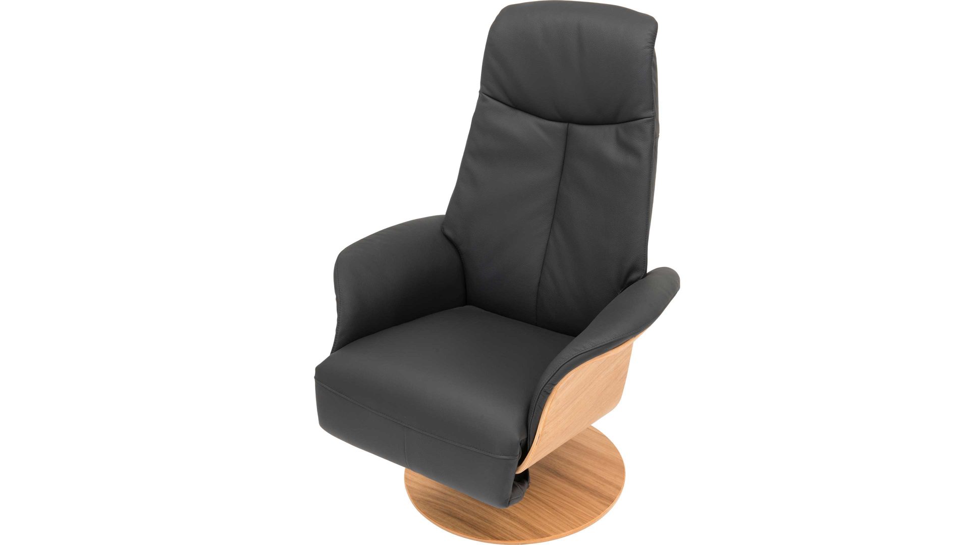 Relaxsessel Hjort knudsen aus Leder in Schwarz Relax-Drehsessel bzw. Ledersessel schwarzes Leder Soledo Split 441 & geölter Eichenholzfuß