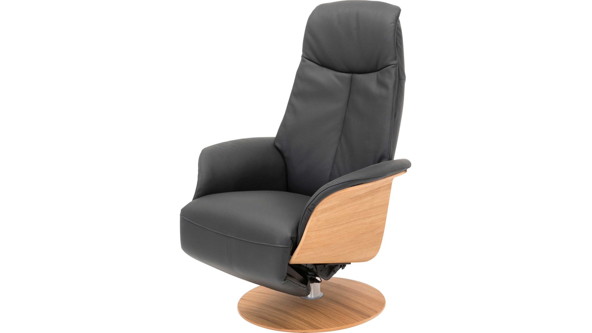 Relaxsessel Hjort knudsen aus Leder in Schwarz Relax-Drehsessel bzw. Ledersessel schwarzes Leder Soledo Split 441 & geölter Eichenholzfuß