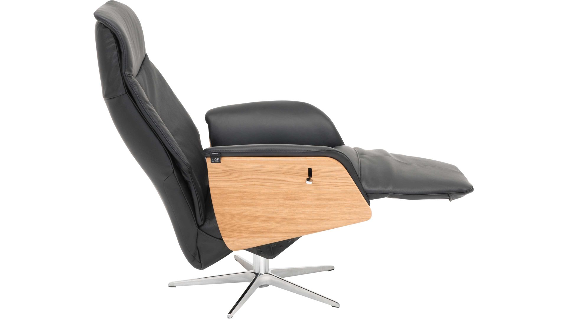 Relaxsessel Hjort knudsen aus Leder in Schwarz Relaxsessel bzw. Drehsessel - Polstermöbel schwarzes Leder Split 374 & Edelstahl-Sternfuß