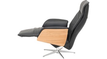 Relaxsessel Hjort knudsen aus Leder in Schwarz Relaxsessel bzw. Drehsessel - Polstermöbel schwarzes Leder Split 374 & Edelstahl-Sternfuß