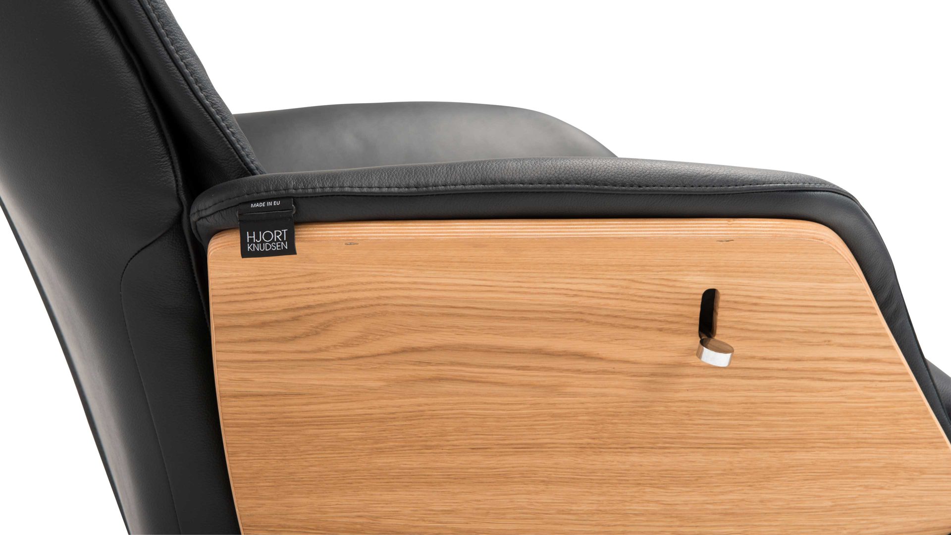 Relaxsessel Hjort knudsen aus Leder in Schwarz Relaxsessel bzw. Drehsessel - Polstermöbel schwarzes Leder Split 374 & Edelstahl-Sternfuß