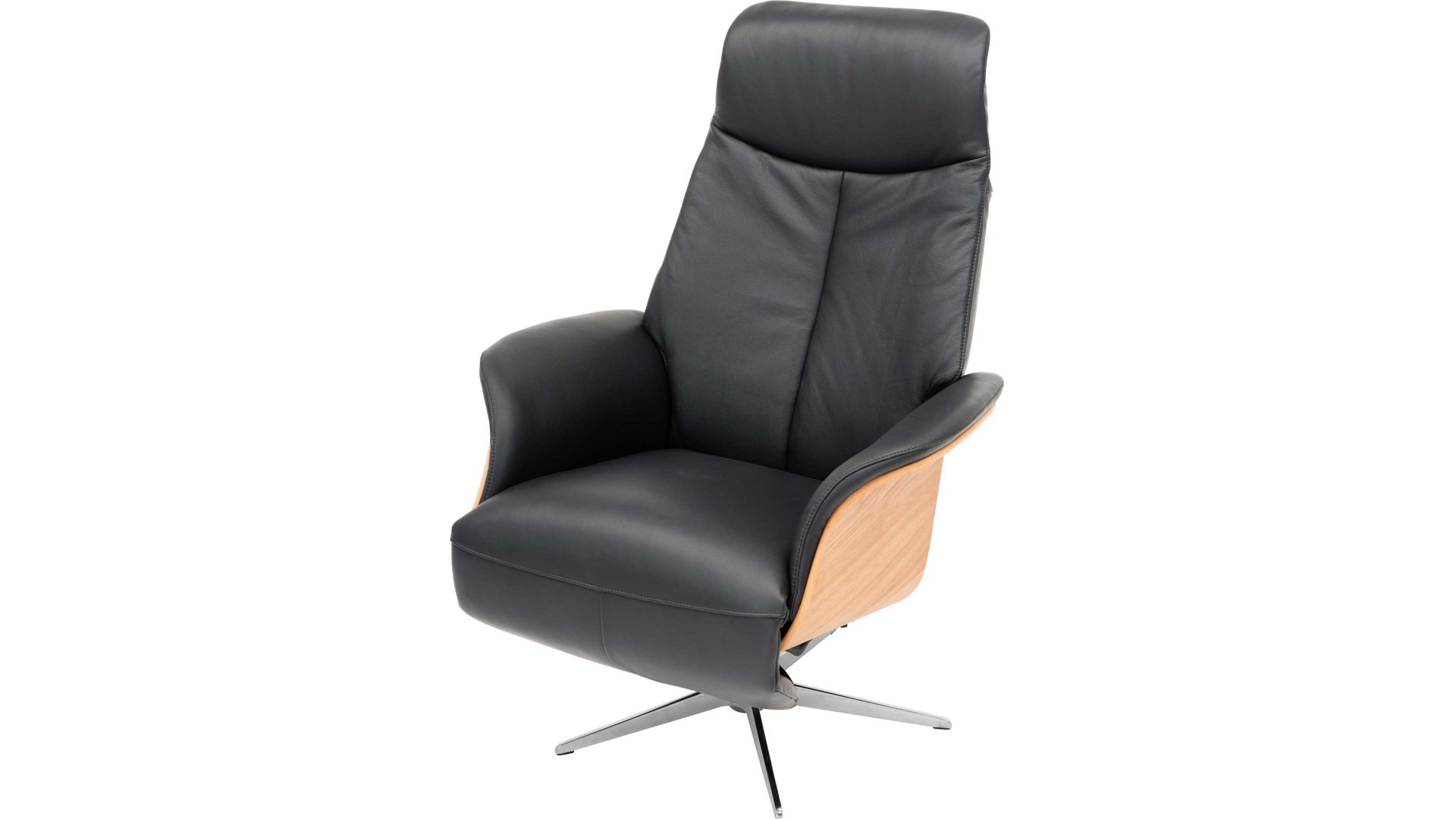 Relaxsessel Hjort knudsen aus Leder in Schwarz Relaxsessel bzw. Drehsessel - Polstermöbel schwarzes Leder Split 374 & Edelstahl-Sternfuß