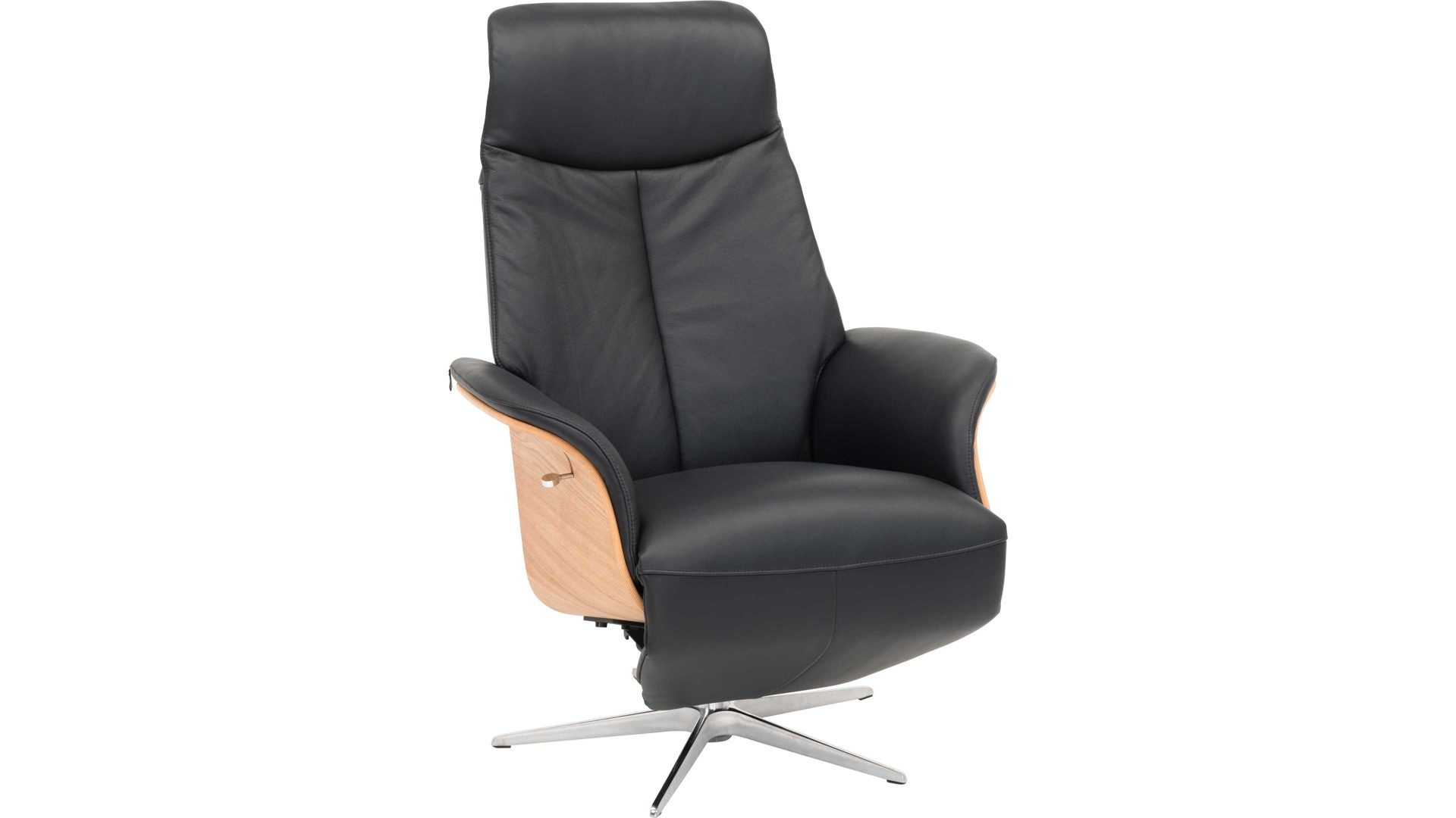 Relaxsessel Hjort knudsen aus Leder in Schwarz Relaxsessel bzw. Drehsessel - Polstermöbel schwarzes Leder Split 374 & Edelstahl-Sternfuß