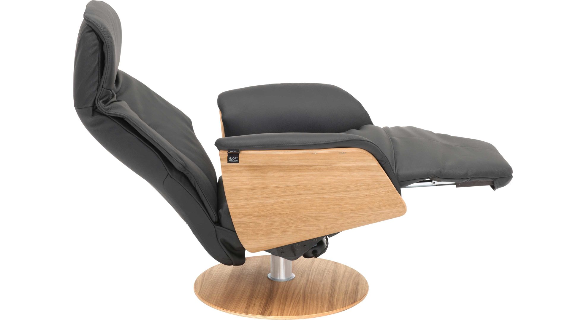 Relaxsessel Hjort knudsen aus Leder in Schwarz Relaxsessel bzw. Drehsessel - Polstermöbel schwarzes Leder Split 374 & Edelstahl-Sternfuß