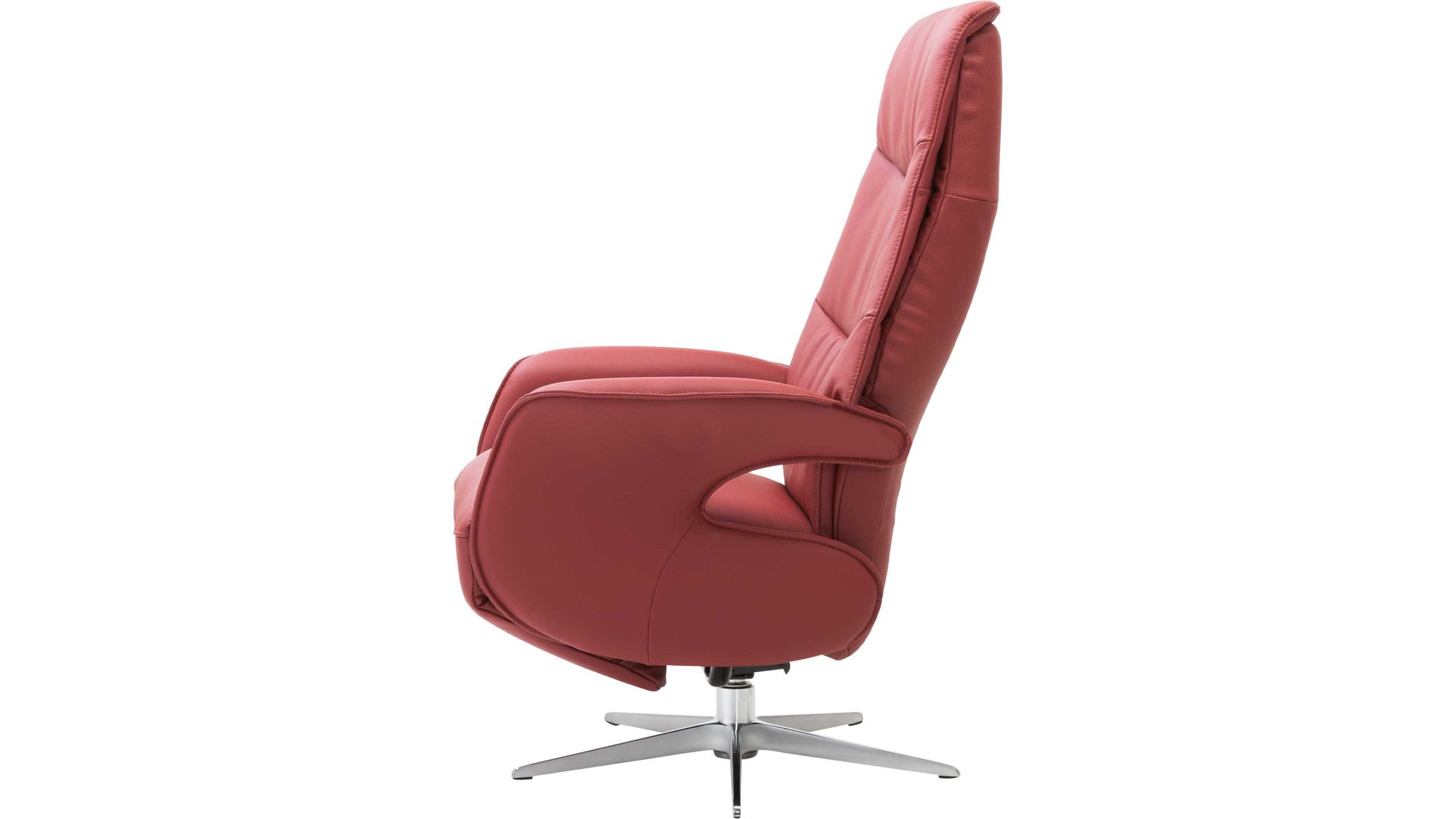 Relaxsessel Hjort knudsen aus Leder in Rot Relaxsessel bzw. Drehsessel - Polstermöbel rotes Leder Soleda Split 444 & Edelstahl-Sternfuß