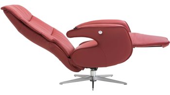 Relaxsessel Hjort knudsen aus Leder in Rot Relaxsessel bzw. Drehsessel - Polstermöbel rotes Leder Soleda Split 444 & Edelstahl-Sternfuß