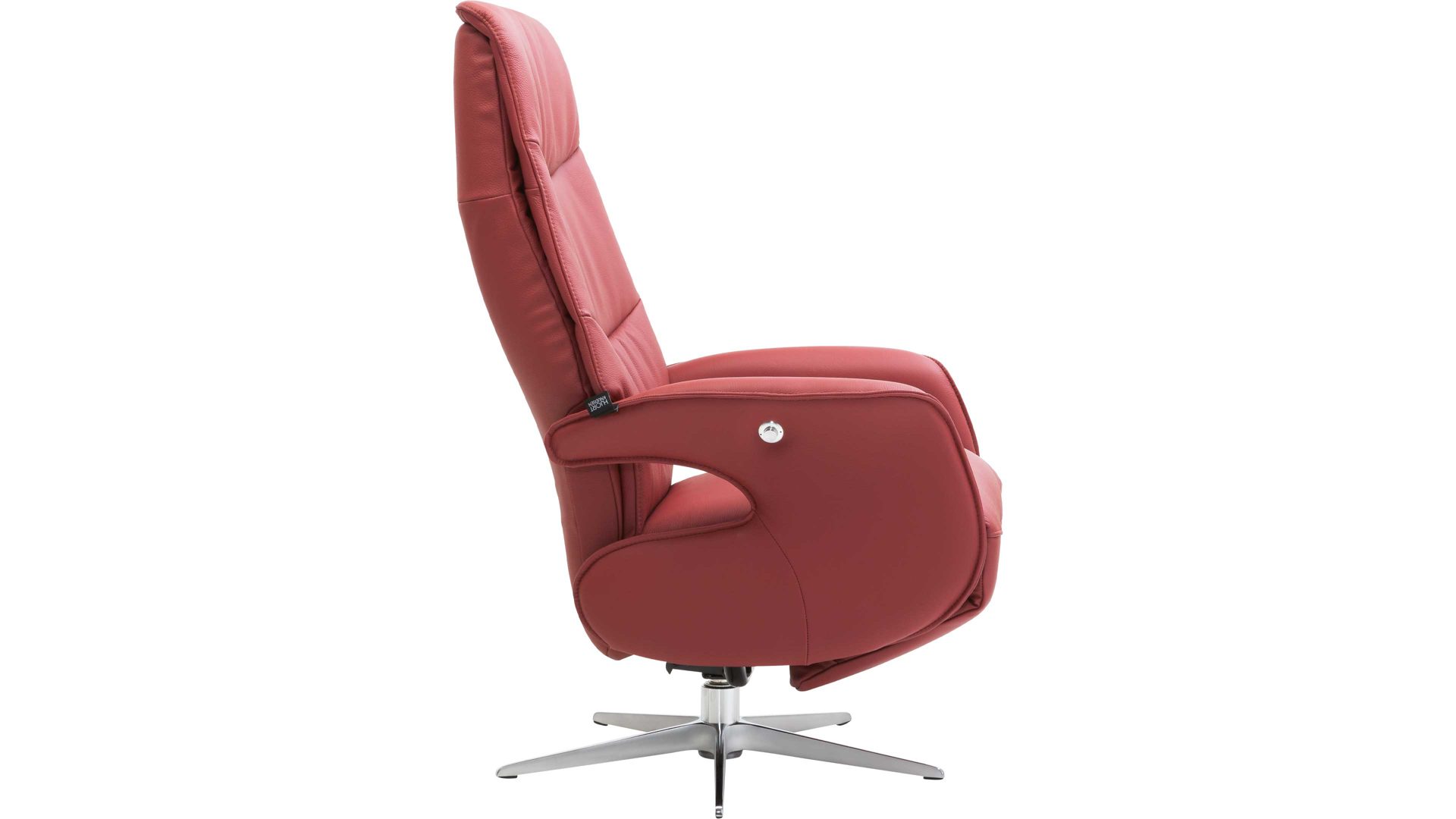 Relaxsessel Hjort knudsen aus Leder in Rot Relaxsessel bzw. Drehsessel - Polstermöbel rotes Leder Soleda Split 444 & Edelstahl-Sternfuß