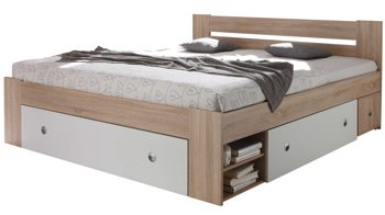 Funktionsbett Pol-power aus Holz in Holzfarben Funktionsbettgestell Sonoma Eiche & Weiß – Liegefläche ca. 180 x 200 cm