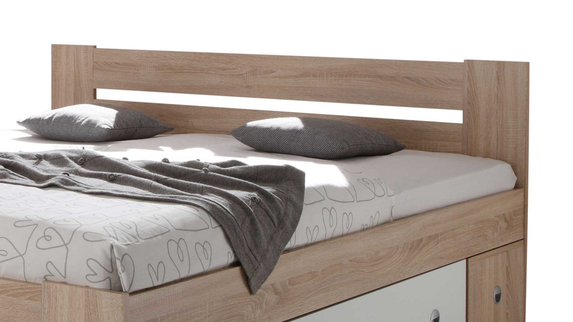 Funktionsbett Pol-power aus Holz in Holzfarben Funktionsbettgestell Sonoma Eiche & Weiß – Liegefläche ca. 140 x 200 cm