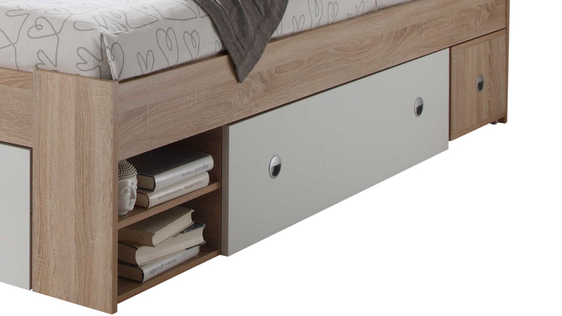 Funktionsbett Pol-power aus Holz in Holzfarben Funktionsbettgestell Sonoma Eiche & Weiß – Liegefläche ca. 140 x 200 cm