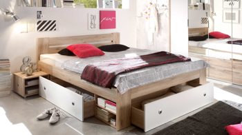 Funktionsbett Pol-power aus Holz in Holzfarben Funktionsbettgestell San Remo Eiche & Weiß – Liegefläche ca. 140 x 200 cm