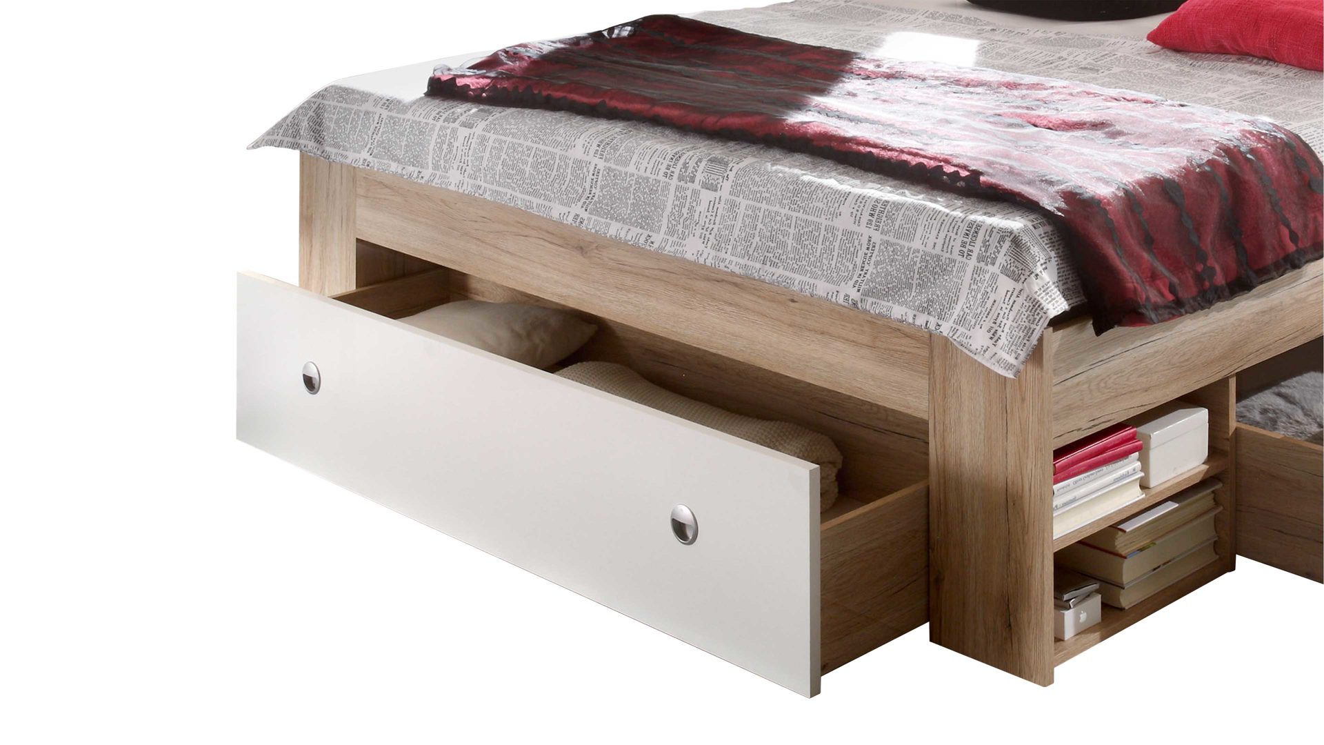 Funktionsbett Pol-power aus Holz in Holzfarben Funktionsbettgestell San Remo Eiche & Weiß – Liegefläche ca. 140 x 200 cm