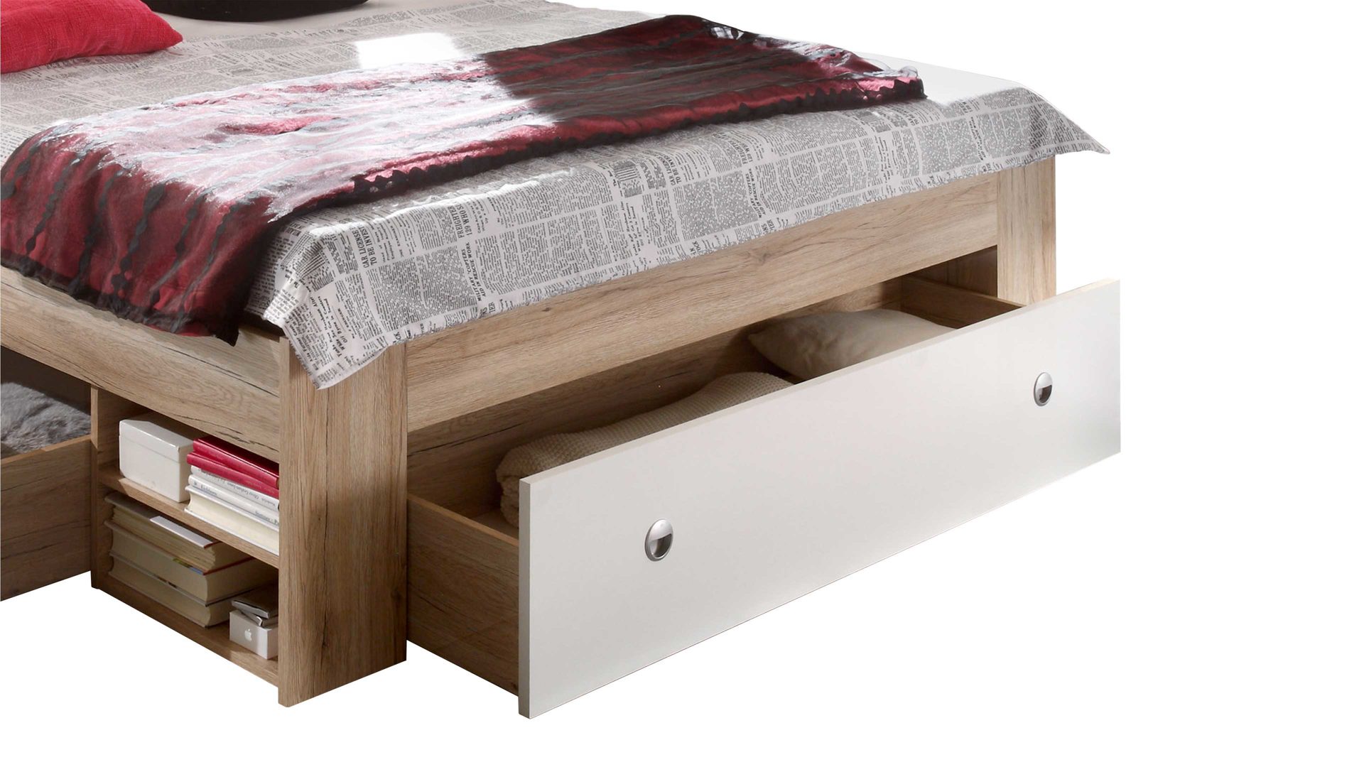 Funktionsbett Pol-power aus Holz in Holzfarben Funktionsbettgestell San Remo Eiche & Weiß – Liegefläche ca. 140 x 200 cm