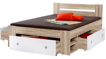 Funktionsbett Pol-power aus Holz in Holzfarben Funktionsbettgestell San Remo Eiche & Weiß – Liegefläche ca. 140 x 200 cm