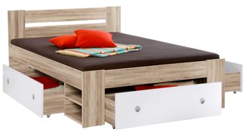 Funktionsbett Pol-power aus Holz in Holzfarben Funktionsbettgestell San Remo Eiche & Weiß – Liegefläche ca. 140 x 200 cm