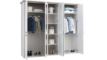 Kleiderschrank Pol-power aus Holz in Weiß Kleiderschrank weiße Pinie- & Trüffel -  Breite ca. 241 cm, fünf Türen