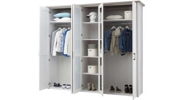 Kleiderschrank Pol-power aus Holz in Weiß Kleiderschrank weiße Pinie- & Trüffel -  Breite ca. 241 cm, fünf Türen
