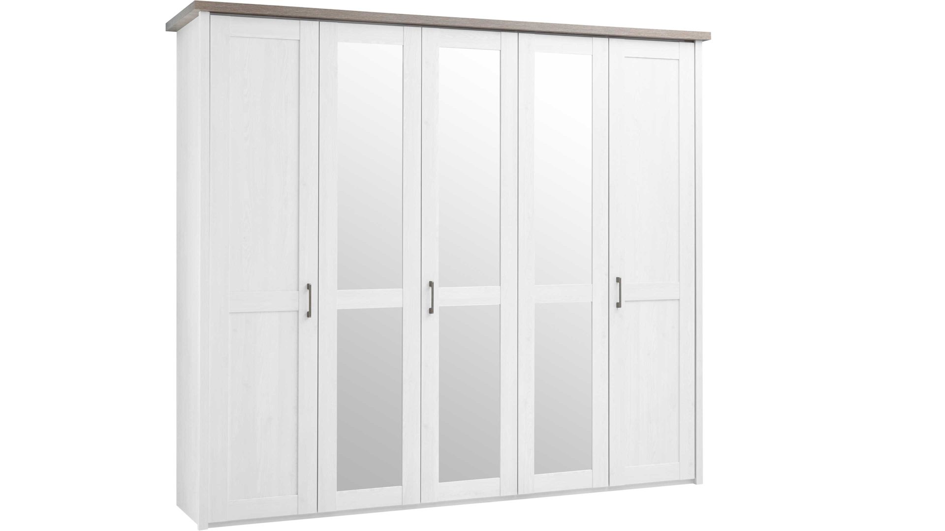 Kleiderschrank Pol-power aus Holz in Weiß Kleiderschrank weiße Pinie- & Trüffel -  Breite ca. 241 cm, fünf Türen