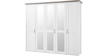 Kleiderschrank Pol-power aus Holz in Weiß Kleiderschrank weiße Pinie- & Trüffel -  Breite ca. 241 cm, fünf Türen