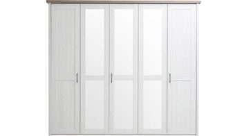 Kleiderschrank Pol-power aus Holz in Weiß Kleiderschrank weiße Pinie- & Trüffel -  Breite ca. 241 cm, fünf Türen