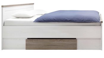 Doppelbett Pol-power aus Holz in Weiß Bettgestell mit Nachtkommoden weiße pinien- & trüffelfarbene Kunststoffoberflächen -  Liegefläche ca. 180 x 200 cm