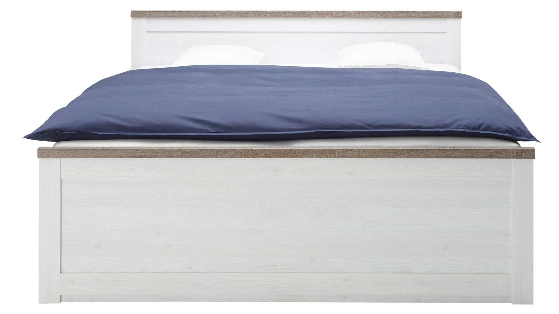 Doppelbett Pol-power aus Holz in Weiß Bettgestell mit Nachtkommoden weiße pinien- & trüffelfarbene Kunststoffoberflächen -  Liegefläche ca. 180 x 200 cm