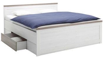 Doppelbett Pol-power aus Holz in Weiß Bettgestell mit Nachtkommoden weiße pinien- & trüffelfarbene Kunststoffoberflächen -  Liegefläche ca. 180 x 200 cm