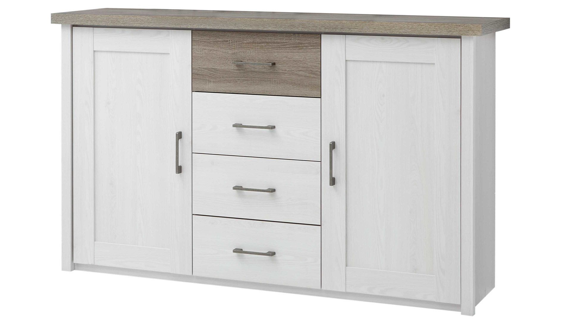 Kombikommode Pol-power aus Holz in Weiß Kombikommode weiße Pinie & Trüffel -  zwei Türen, vier Schubladen