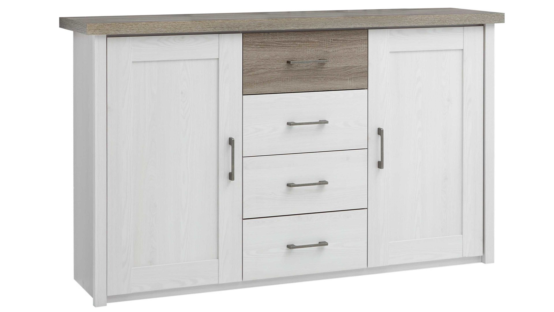 Kombikommode Pol-power aus Holz in Weiß Kombikommode weiße Pinie & Trüffel -  zwei Türen, vier Schubladen