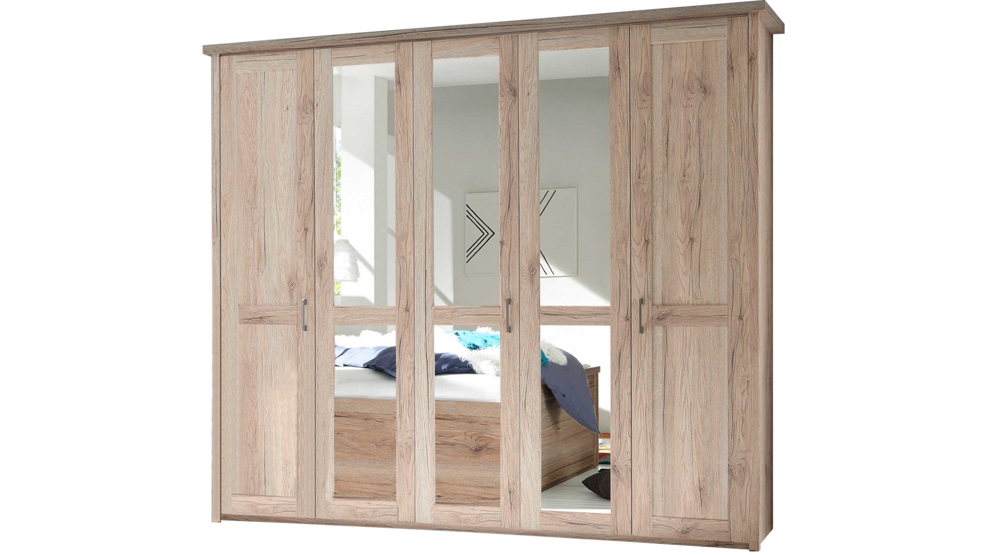 Kleiderschrank Pol-power aus Holz in Holzfarben Kleiderschrank helle San Remo Eiche - Breite ca. 241cm, fünf Türen