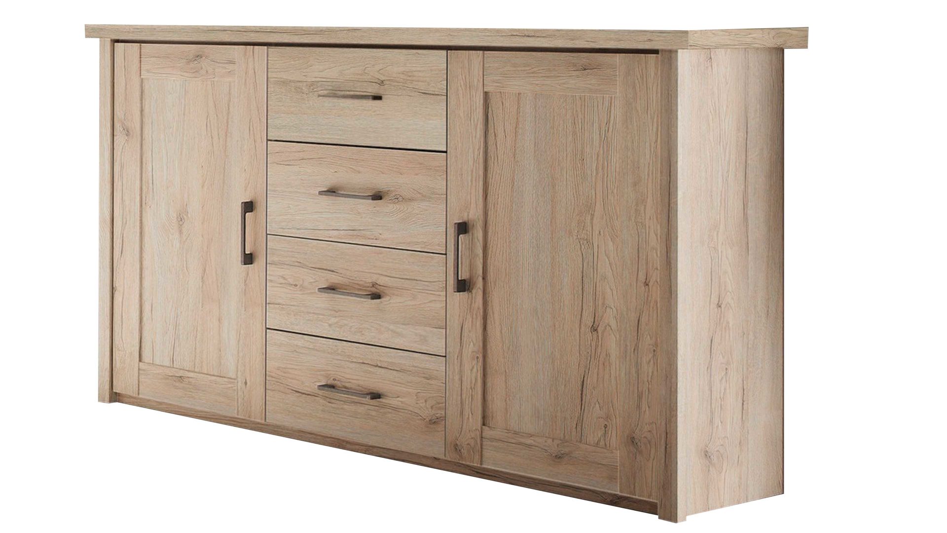 Kombikommode Pol-power aus Holz in Holzfarben Kombikommode helle San Remo Eiche -  zwei Türen, vier Schubladen