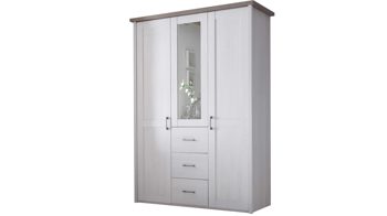 Kleiderschrank Pol-power aus Holz in Weiß Kleiderschrank weiße Pinie & Trüffel - Breite ca. 150 cm, drei Türen, drei Schubladen