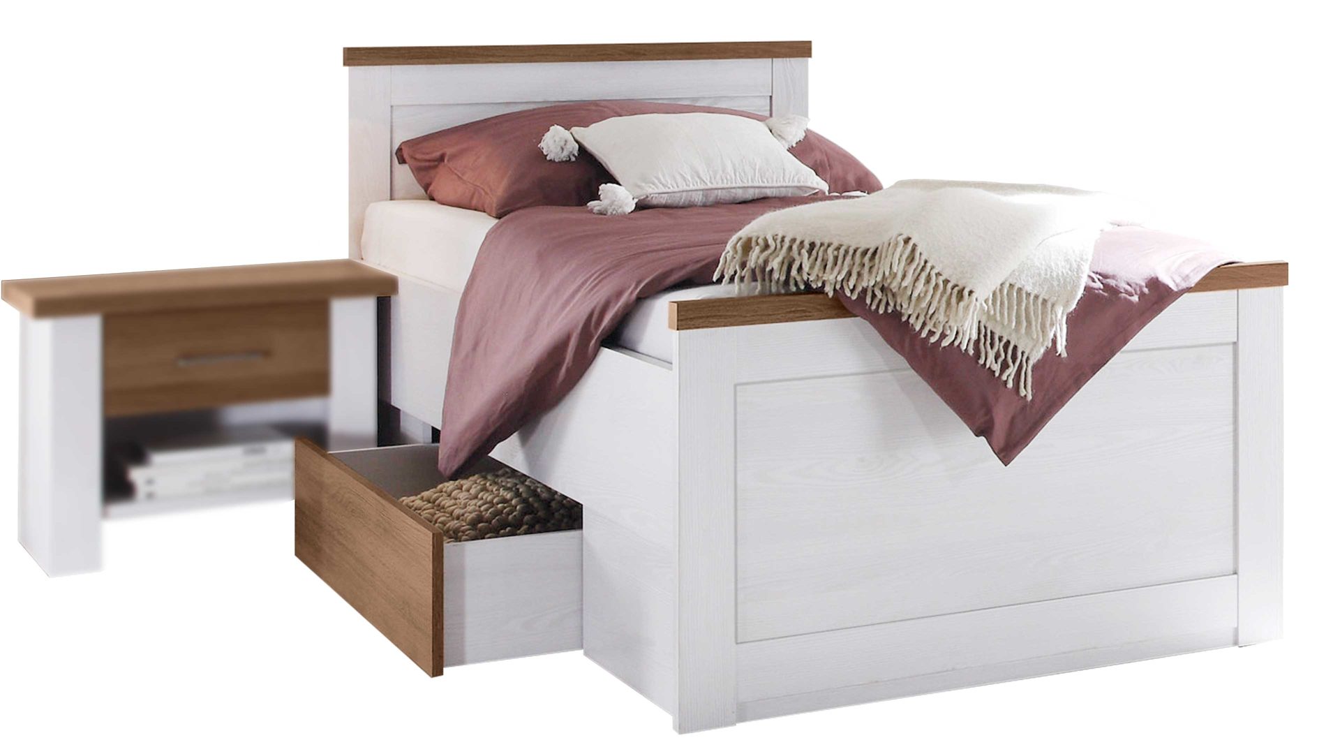 Funktionsbett Pol-power aus Holz in Weiß Komfortbettgestell weiße Pinie & Trüffel -  Liegefläche ca. 100 x 200 cm