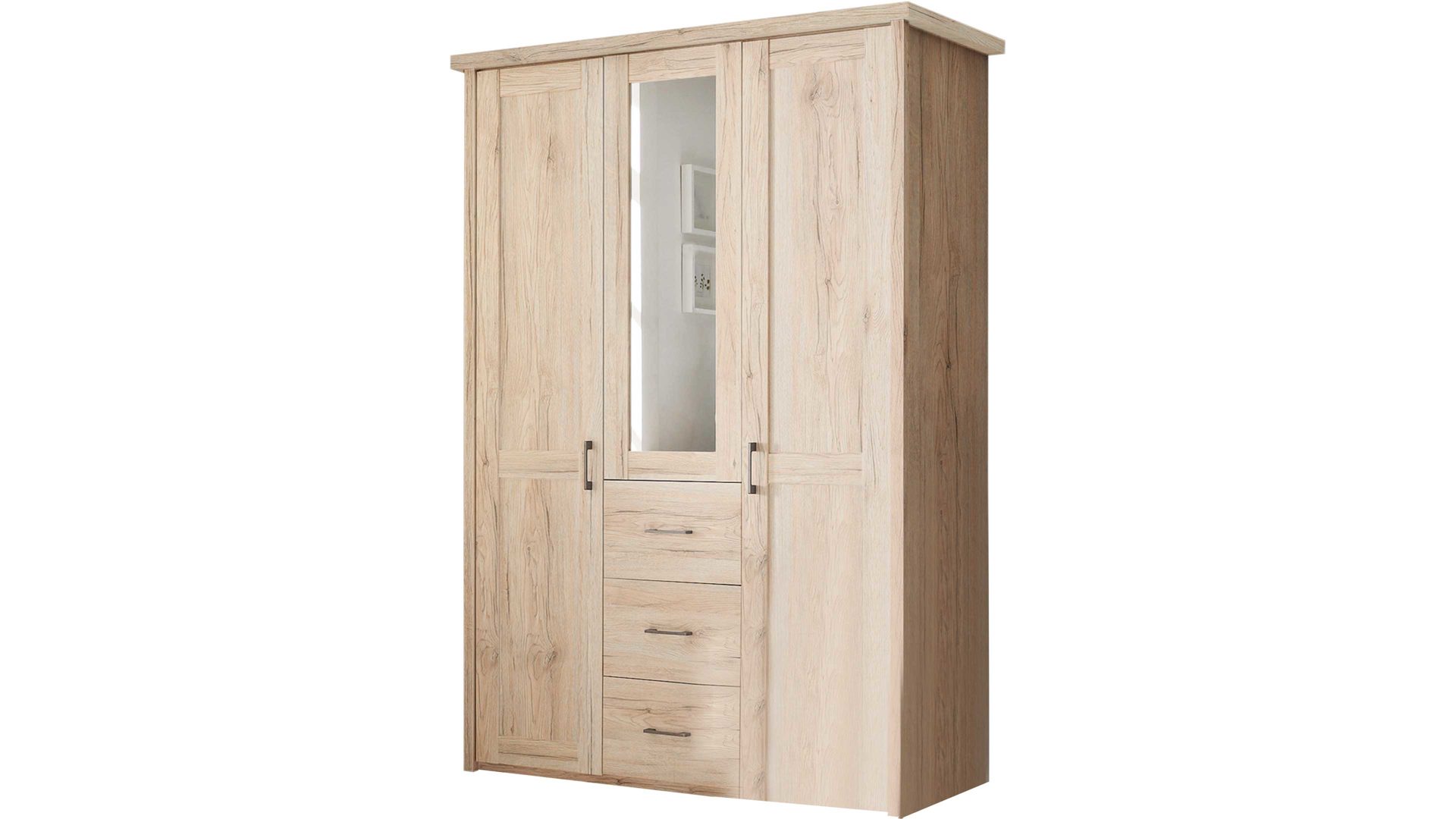 Kleiderschrank Pol-power aus Holz in Holzfarben Kleiderschrank San Remo Eiche - Breite ca. 150 cm, drei Türen, drei Schubladen