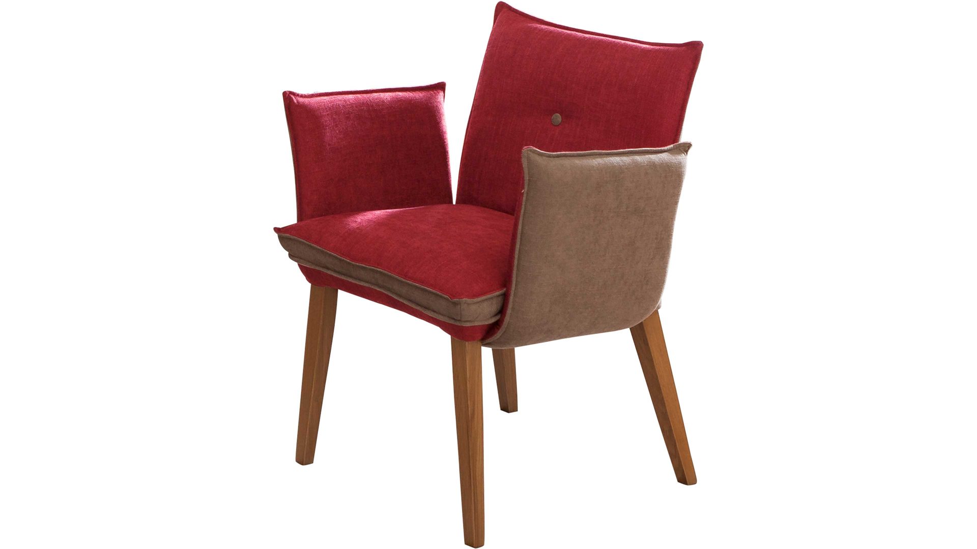 Polsterstuhl Standard furniture factory aus Stoff in Rot Polsterstuhl Genua mit Armlehnen als Sitzmöbel Rot & Camel, Bezug Kombi Rosso & Eichenholzfüße
