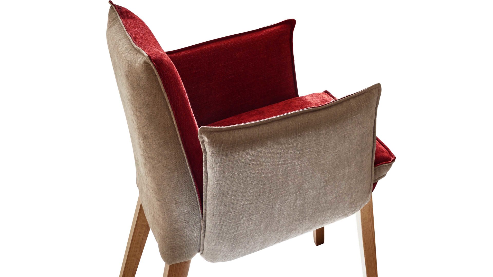 Polsterstuhl Standard furniture factory aus Stoff in Rot Polsterstuhl Genua mit Armlehnen als Sitzmöbel Rot & Camel, Bezug Kombi Rosso & Eichenholzfüße